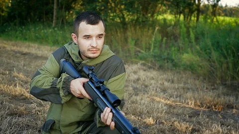 Hunter prepares to fire. Stock Footage 88727491