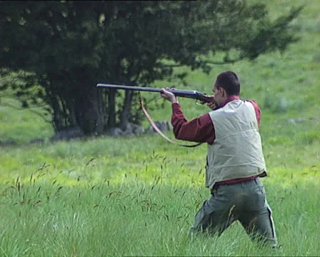 Hunter shooting with rifle close Vídeo Stock 22689057