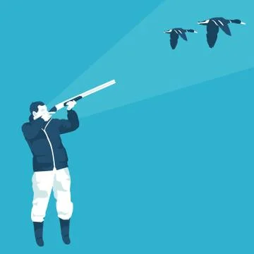 Hunter shoots a duck Stock Illustration
