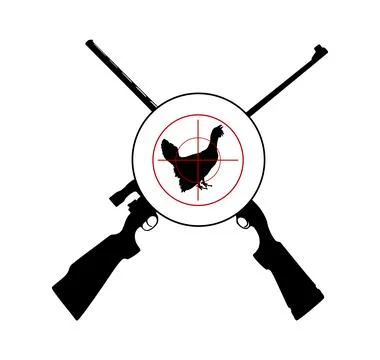 Hunter with sight sniper rifle aims at Wood grouse silhouette Stock Illustration