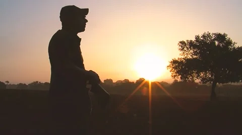 Hunter silhouette at the sunset Stock-Footage 54737132