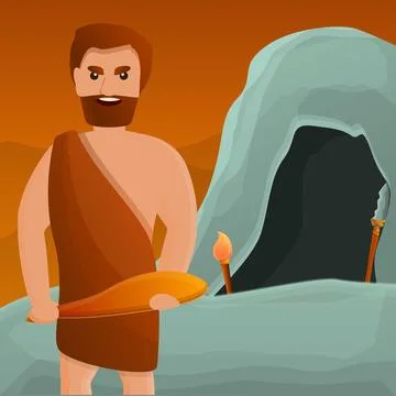 Hunter stone age man concept background, cartoon style 스톡 일러스트