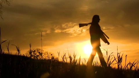 Hunter at sunset 05 HD Video stock 22799893