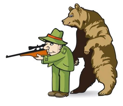 Hunter is surprised by the bear illustration Stock Illustration