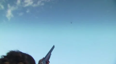 Hunter taking aim and shooting while dove hunting Video stock 54591732