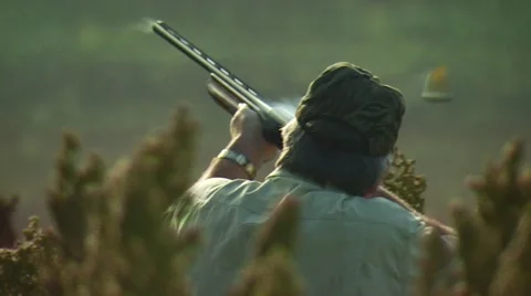 Hunter taking aim and shooting while dove hunting Stock Footage 54591809