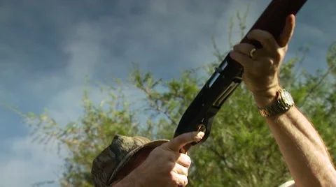 Hunter taking aim and shooting while dove hunting Stock Footage 54591820