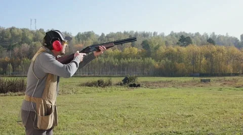 Hunter training to shoot at a target. Close up. Stock Footage 68289148