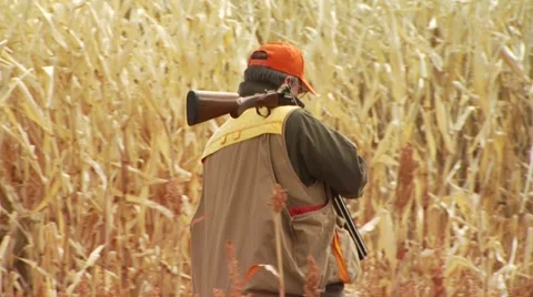 Hunter walking in ranch Stock Footage 54593663