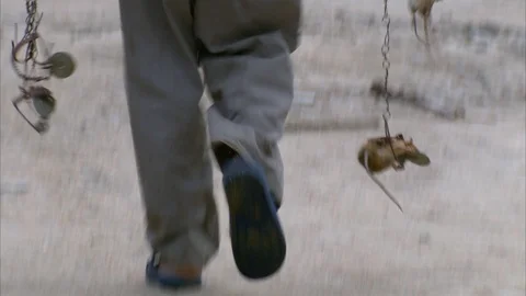 Hunter walking with trapped rat at countryside Stock Footage 89067559