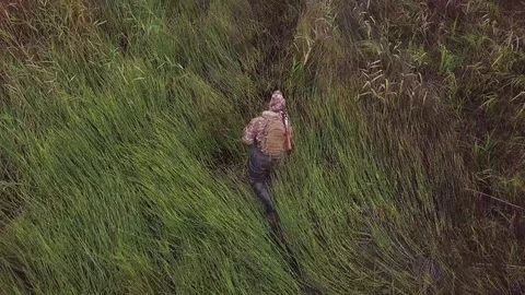 The hunter walks through the swamp Vídeos de archivo 102405433