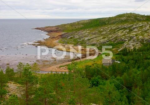 Hunter's cabin in the bay of white sea, russia Stock Photos