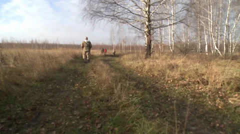 Hunters go to forest Stock Footage 32652332