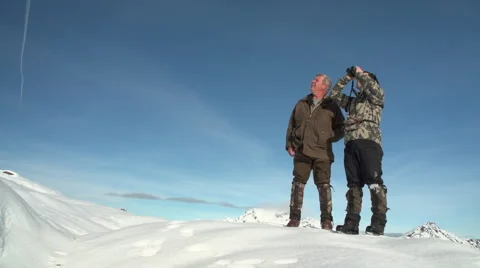 Hunters on Mountain. Stock Footage 45119058