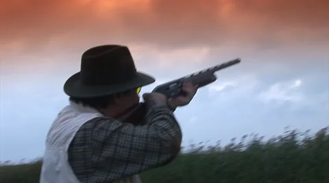 Hunters simulate firing Stock Footage 43623608