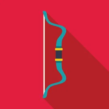 Hunting bow with string and handle grip on red background Illustration