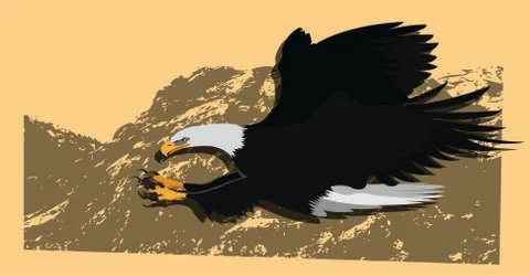 Hunting eagle icon mountain background Stock Illustration