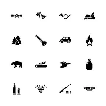 Hunting - Flat Vector Icons Stock Illustration