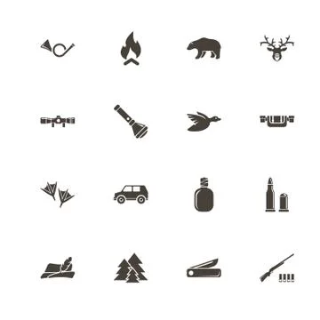 Hunting - Flat Vector Icons Stock Illustration