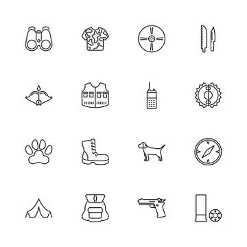 Hunting - Flat Vector Icons Stock Illustration