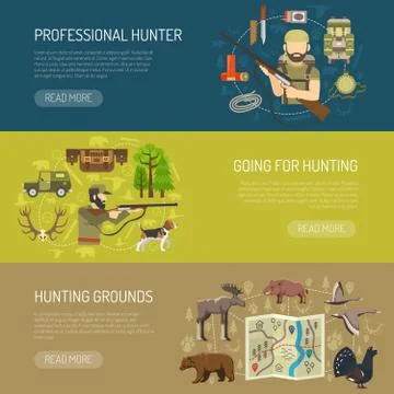 Hunting Horizontal Banners Collection Stock Illustration