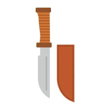 Hunting knife in flat style a vector.Army military combat knife metal wooden  Stock Illustration