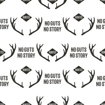 Hunting Pattern Design - No Guts No Stories quote. Outdoors Adventure seamless Stock-Illustration