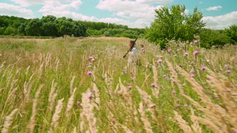Hunting quails and partridges with a friendly dog Video stock 138360418