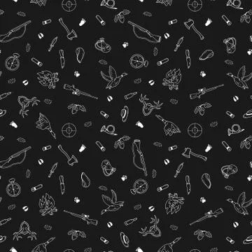 Hunting seamless pattern in doodle style. Stock Illustration