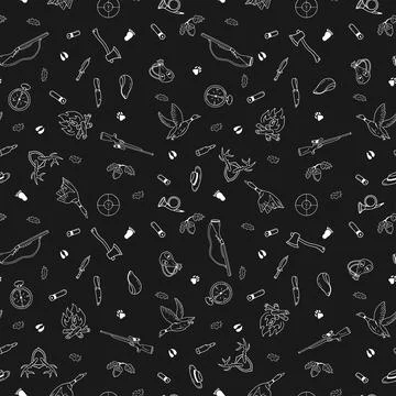 Hunting seamless pattern in doodle style. Stock Illustration