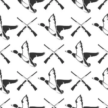 Hunting seamless pattern with guns and ducks Stock Illustration