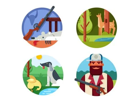 Hunting set icons Stock Illustration