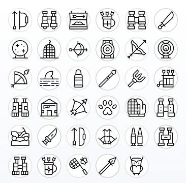 Hunting Ultimate Vector Package with 35 256x256 Regular Line Grid Fitted Icon Stock-Illustration