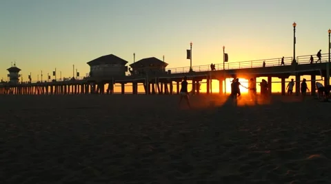 Huntington Beach Pier Sundown (California) 05 Stock Footage
