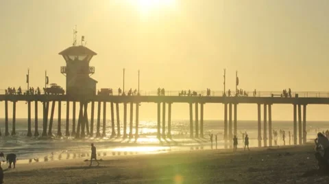 Huntington Pier Sunsetting Stock-Footage 7903261