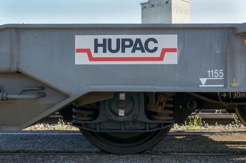 Hupac Intermodal logo sign on rail freight wagon in Switzerland Stock Photos