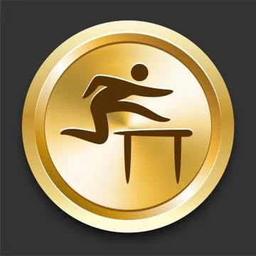 Hurdles on Golden Internet Button Stock Illustration