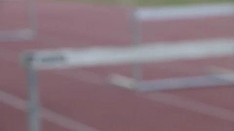 Hurdles placed on the racing track Stock Footage 86632448