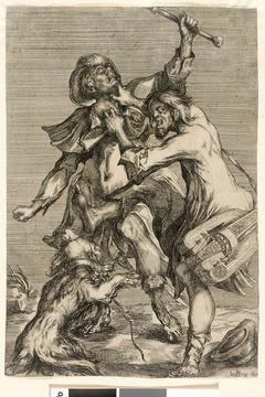 Hurdy-Gurdy Player Attacking a Pilgrim. Jacques Bellange (France, Lorraine,.. Stock Illustration