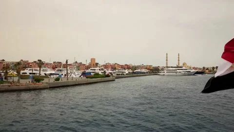 Hurghada marina egypt flag Stock Footage 195398657