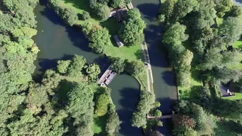 Hurley Lock on the River Thames UK Aerial View Stock Footage 132230946