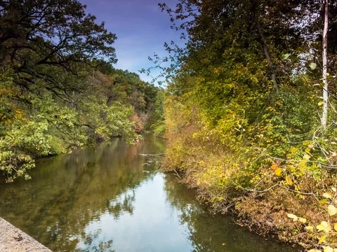 Huron River flowing through Michigan Island Lake state park. Vídeos de archivo 81009618