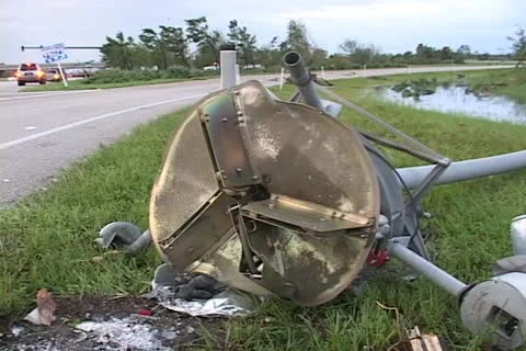 Hurricane Aftermath downed street light Video stock 12574833