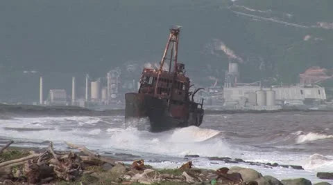 Hurricane aftermath stranded ship Video stock 12573397