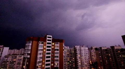 Hurricane and thunderstorm with lightning in night city Stock Footage 50453853