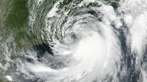 Hurricane Barry intensifying over the Gulf of Mexico zoom in spinning Video stock 237240943