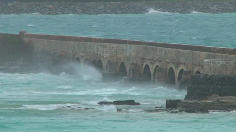 Hurricane blows under an arch bridge Stock Footage 42968907