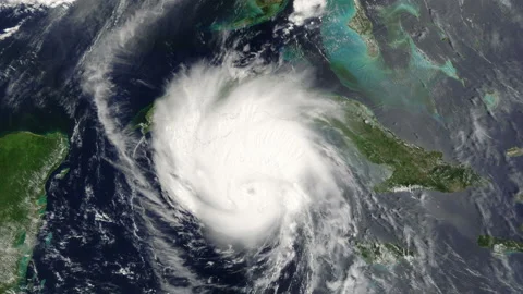Hurricane Charley 2004 panning over the ocean causing destruction Stock Footage 236603536