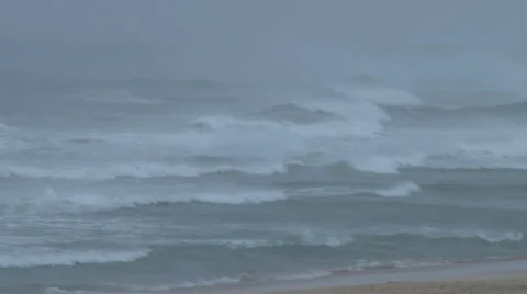 Hurricane Conditions wind waves rain Stock Footage 40001185