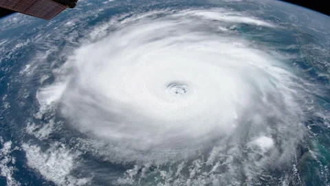Hurricane Dorian on earth from outer space slow zoom out ready to make land fall Stock Footage 150989339